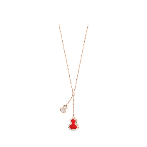 Qeelin Petite Wulu 18K 玫瑰金钻石及红玛瑙项链