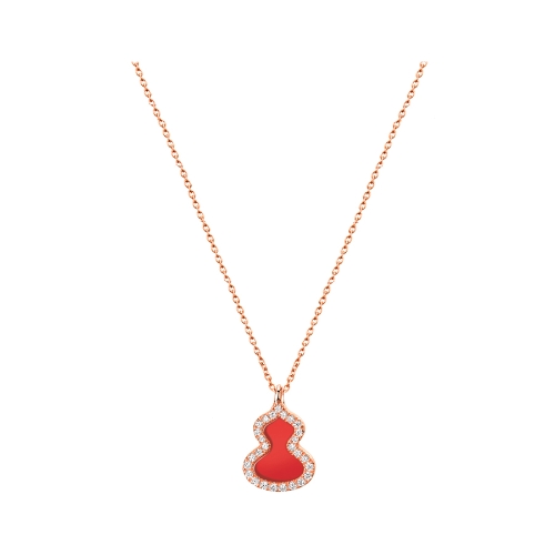 Qeelin Petite Wulu 18K 玫瑰金钻石及红玛瑙项链