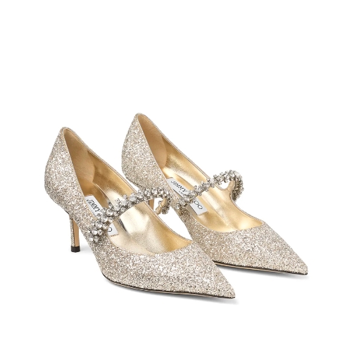 JIMMY CHOO 沙色闪粉面料高跟鞋