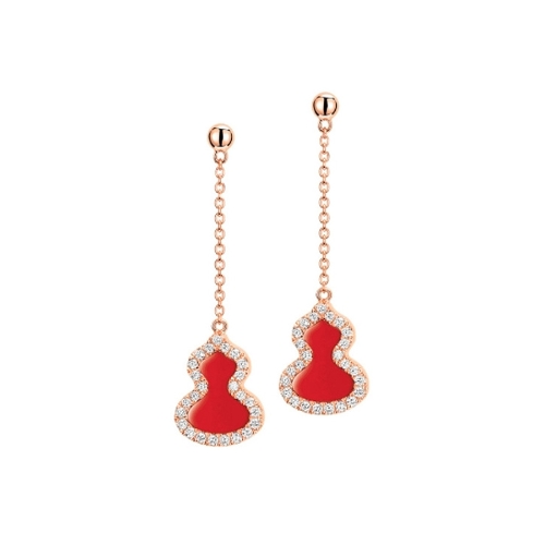Qeelin Petite Wulu 18K 玫瑰金钻石及红玛瑙耳环